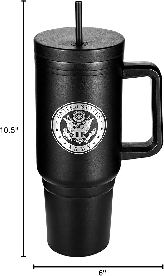 Army 40oz Insulated Tumbler with Handle, Lid & Straw - US ARMY Gifts - Use for Water, Tea, Coffee & More | Army 40oz Tumbler