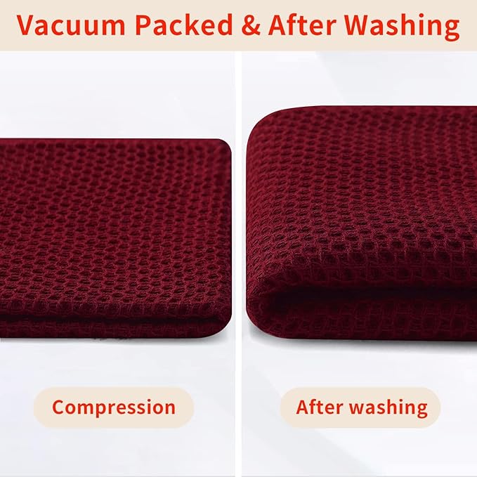Homaxy 100% Cotton Waffle Weave Kitchen Dish Cloths, Ultra Soft Absorbent Quick Drying Dish Towels, 12 x 12 Inches, 12-Pack, Burgundy