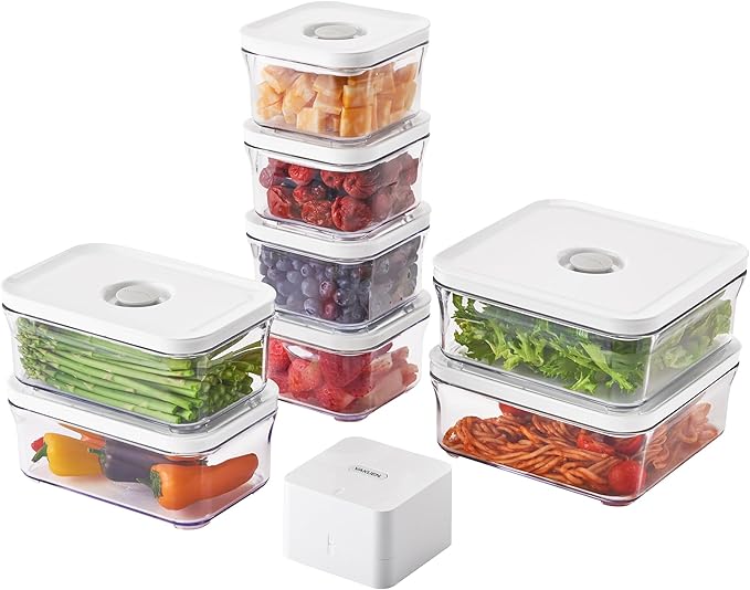 VAKUEN Premium Airtight Food Storage Containers, Mini 9P/SET include Vacuum Sealer, Smart One-Click Seal Lid, No Hinges, 100% Leak Proof, BPA-FREE, Dishwasher, Freezer & Microwave Safe