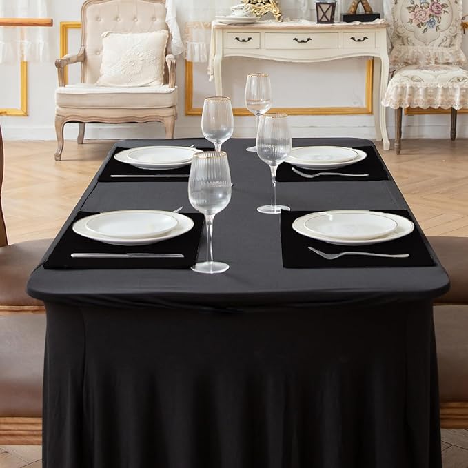 Linen Fabric Placemats Set of 4, Machine Washable, Heat Resistant, Wrinkle Free, Thick Polyester Kitchen Place Mats for Dining Table (Black)