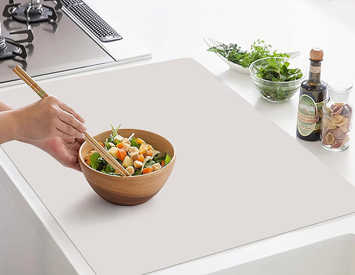 Silicone Placemats, Food-Grade Non-Slip Waterproof, Dining, Stain Resistant, Countertop Protector, Kitchen Counter Mat, Heat Resistant, Baking mat Dishwasher Safe (25.6"×17.7"-1pc Thicken White Gray)