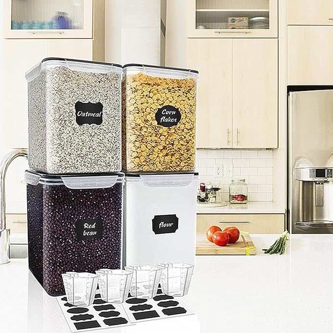 VERONES Large Tall Airtight Food Storage Containers, 10 PACK Plastic Airtight Kitchen & Pantry Organization, Ideal for Flour & Sugar Plastic Canisters with Labels