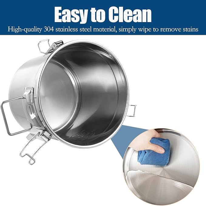 304 Stainless Steel Airtight Canister, 3.17Gal/405oz Airtight Food Storage Container with Lid and Lock Clips, Large Metal Pantry Storage Canister for Coffee Beans, Flour, Tea, Sugar, Cereals