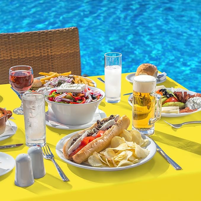 homing Rectangle Vinyl Tablecloth, Waterproof Spillproof Plastic Flannel Backed Table Cloth, Wipe Clean Table Cover for Dining, Buffet Parties and Camping (Yellow, 54" x 78")