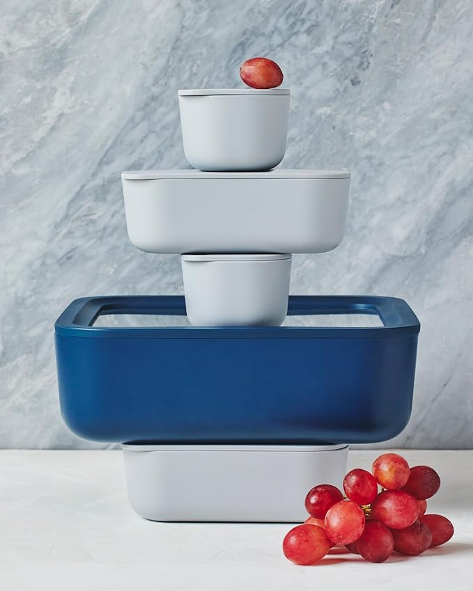 Caraway Glass Food Storage, 10 Cup Glass Container,Ceramic Coated Food Container,Easy to Store, Non Toxic, Non Stick Lunch Box Container with Glass Lids. Dishwasher, Oven,Square Shape,Sage