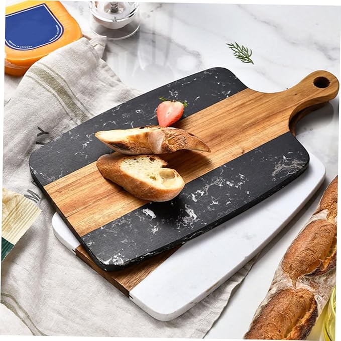 Marble and Acacia Wood Cutting Board Double-sided Kitchen Chopping Block with Anti-cracking Low-noise Surface for Meat Vegetables Fruit and Cheese Easy to Clean and Practical for