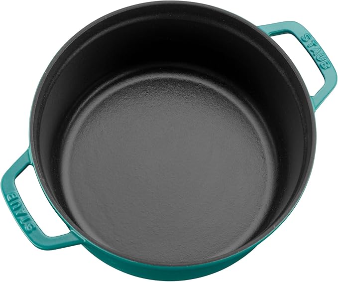 STAUB Cast Iron Round Cocotte, Dutch Oven, 4-quart, serves 3-4, Made in France, Turquoise