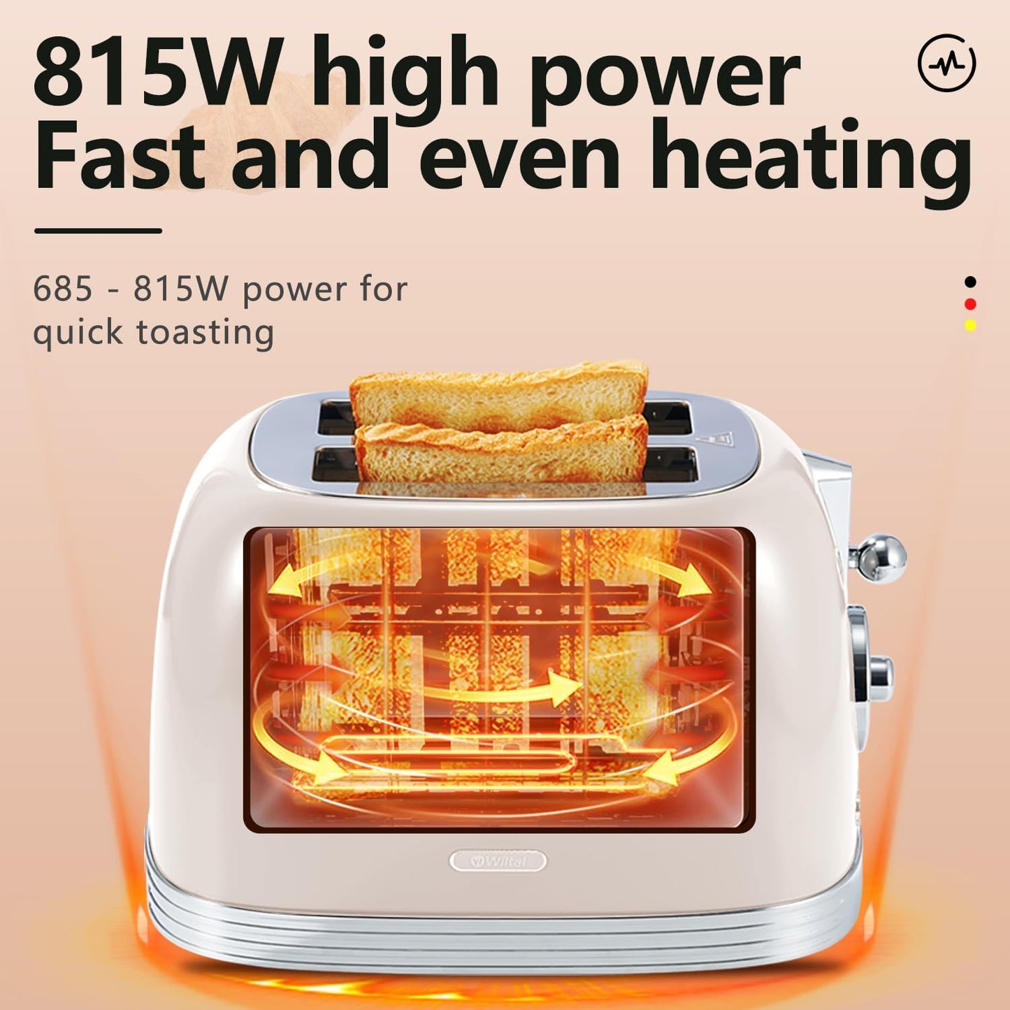 Beige Cute Retro Toaster 2 Slice with 1.58" Wide Slots, Bread toaster with Cover and Warm Rack, Stainless Steel Toaster with Removable Crumb Tray, Preheat, Defrost, Cancel Function (Cream)
