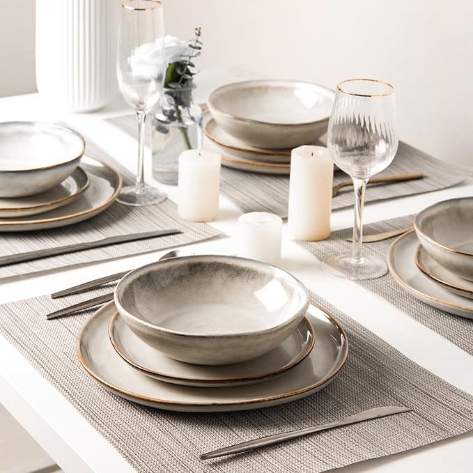 AmorArc Ceramic Dinnerware Sets,Handmade Reactive Glaze Stoneware Plates and Bowls Sets,Highly Scratch Resistant | Dishwasher & Microwave Safe Dishes Set,Service for 6 (18pc)