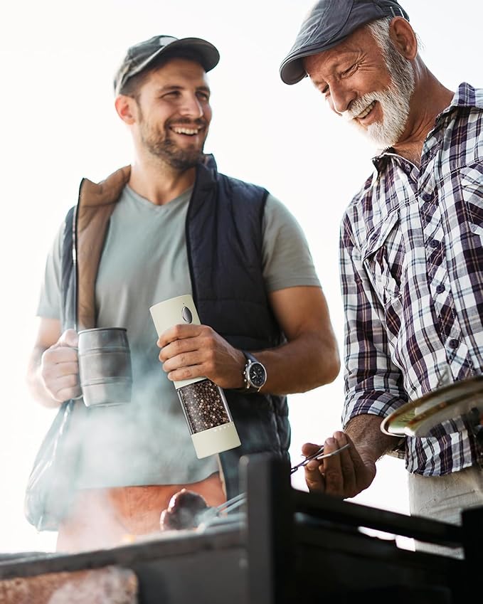 Electric Salt and Pepper Grinder Set with Dual Charging Base, 6 Adjustable Coarseness Levels & External Grind Settings, One-handed Operation Salt and Pepper Mills with LED Light,Beige