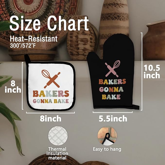 Baker Oven Mitts and Pot Holders Sets, Bakers Gonna Bake Oven Mitts, Best Gifts for Bakers, Funny Baking Over Mittens for Kitchen Decor, Baking Lover Over Gloves Gifts