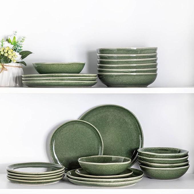 AmorArc Ceramic Dinnerware Sets,Handmade Reactive Glaze Stoneware Plates and Bowls Set,Highly Chip and Crack Resistant | Dishwasher & Microwave Safe Dishes Set,Service for 4 (12pc)