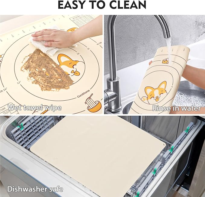 Ourokhome Silicone Baking Mat Sheet and Pastry Dough Cutter, 0.5 Inch Thick 28" X 20" BPA free Silicone Rolling Mat, Non-Stick and Anti-Slip, Dishwasher Safe (Beige)