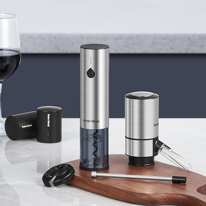 Electric Wine Opener Set, Roter Mond Automatic Wine Bottle Opener set with Electric Wine Decanter Aerator Wine Foil Cutter 2 Vacuum Stoppers, 5-in-1 Wine for Home Party Thanksgiving Christmas New Year