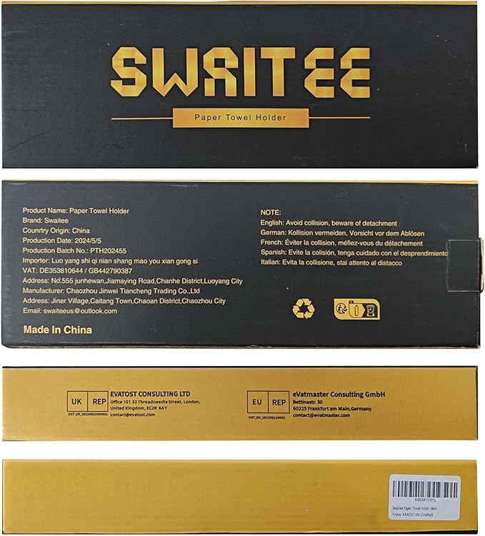 Paper Towel Holder Under Cabinet, One-Handed Tear, Wall Mount, Adhesive, Black, Paper Roll Holder with Ratchet Mechanism for Kitchen Bathroom Farmhouse Essentials Decor Accessories