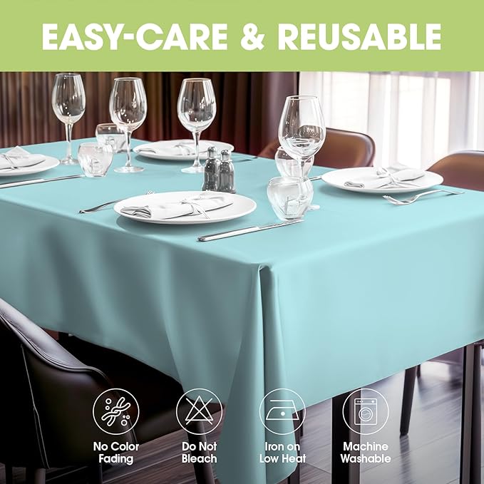 Pureegg Rectangle Table Cloth 60" x 84" – Durable Polyester Tablecloth Offers Reusable & Washable Protection, Ideal for Outdoor Party, Picnic, Wedding, Banquet and Birthday, Baby Blue