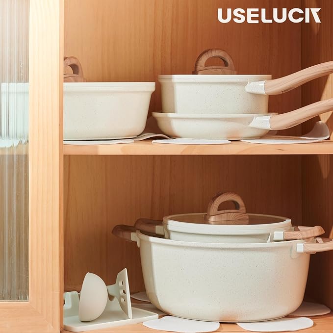 22 Pcs Pots and Pans Set Non Stick Non-Toxic Ceramic Kitchen Cookware Sets Nonstick Pot&Pan With Lid Cream White Granite Induction Compatible with Glass Lids Crepe