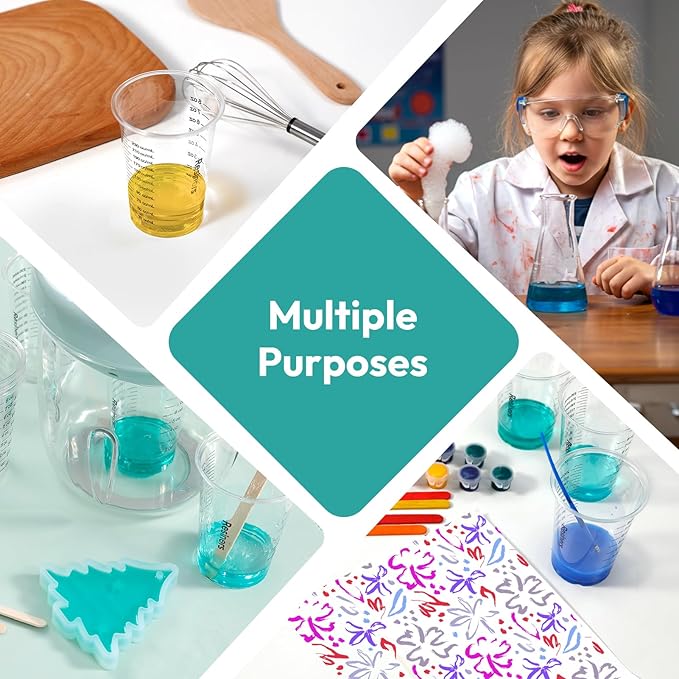 Epoxy Measuring Cups, Resiners 50pcs Resin Mixing Cups for Epoxy Resin, Paint, Crafts Use, with 30 x 24oz & 20 x 8oz Dual Sizes, 50 Mixing Cups, 50 Wooden Sticks, Clear Plastic