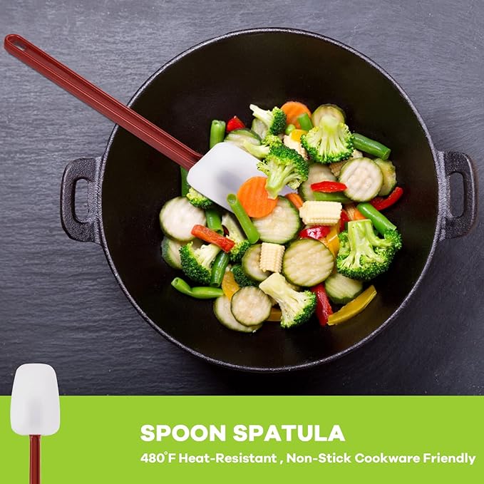 Silicone Rubber Spoonulas Pack of 3 (9.5/14/16-Inch), Commercial Silicone Spoonulas, Commercial Rubber Spatulas, Commerical Spatulas for Baking, Resistant to 500℉, Dishwasher Safe & BPA-Free