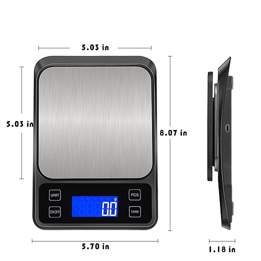 Rechargeable Digital Kitchen Scale, 11lb/0.1g High Precision Food Scale,7 Units Digital Grams and Ounces for Weight Loss, Baking, Cooking and Meal Prep with Backlit LCD and Tare Function