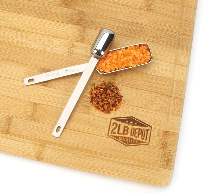 2lbDepot Measuring Spoons Set of 7 Includes Bonus Leveler, Premium, Rust Proof, Heavy Duty, Chrome Plated, Stainless Steel Metal, Narrow, Long Handle Design fits into Spice Jars