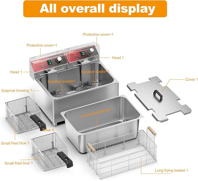 Mvegoiuok Electric Large Deep Fryer With 3 Basket 3600W Commercial Turkey Fryer Pot With Oil Filtration Lid 25QT Stainless Steels Frier for Home Use Oil Fryer
