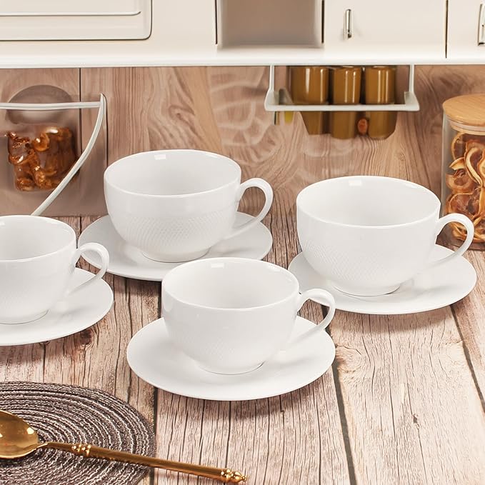 Coffee Mugs Set,Ceramic Tea Cup with saucer, Espresso Cups 8-piece, Stackable Cups, for Latte,Hot Tea,Cappuccino, Mocha, Cocoa, dishwasher, oven, microwave safe, Best gift, 12 Oz(350ML)