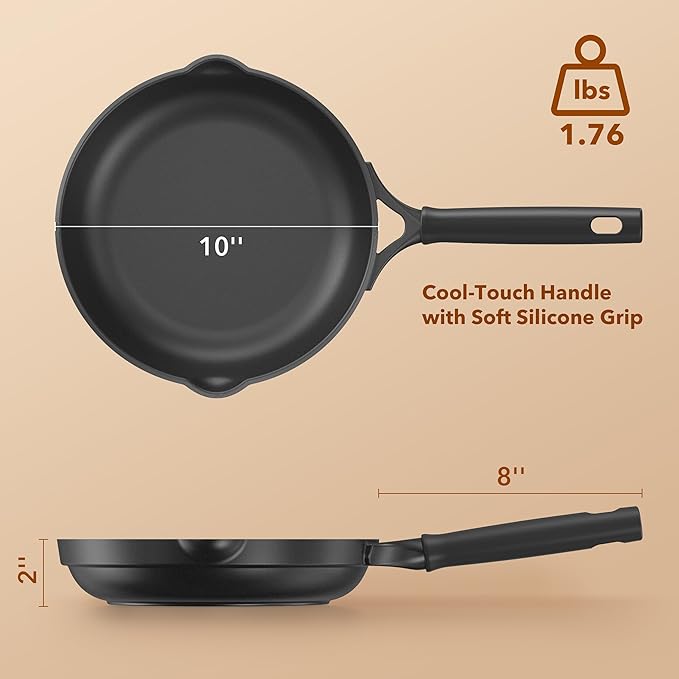 PekGema Nonstick Frying Pan 10 Inch, Non Stick Skillet Omelette Pan, Induction Skillet, Compatible with All Stovetops, PFOA PFAS Free