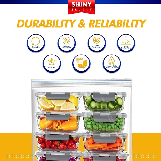 X-Large Bags, Jumbo Big Zip & Lock Freezer & Storage Bags, 5 Gallon, 18"x24" Clear, 50 Pieces