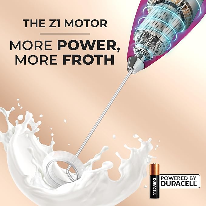 Zulay Kitchen Milk Frother Wand Drink Mixer with AA Duracell Batteries- Durable Handheld Milk Frother Electric Whisk - Easy-Clean Milk Frother Wand & Blender - Electric Coffee Frother - Dragonfruit