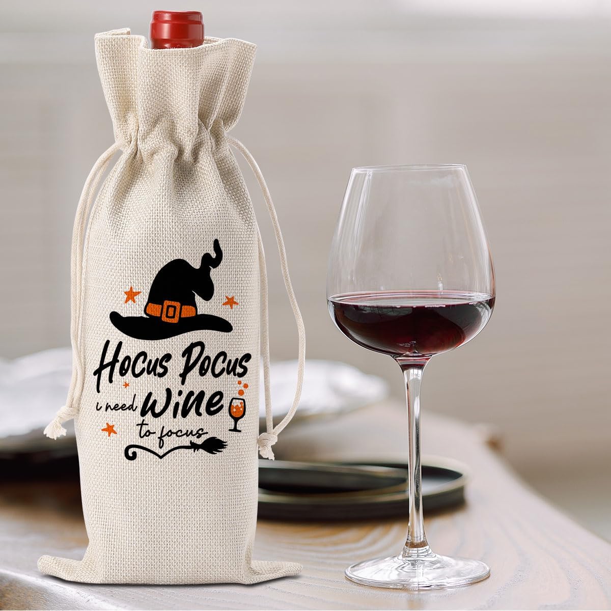 Funny Hocus Pocus Witch Decor Halloween Witchy Decor Witch Wine Bag Gifts Halloween Party Supplies Home Decorations Wine Accessories for Wine Lovers Women Men Friend