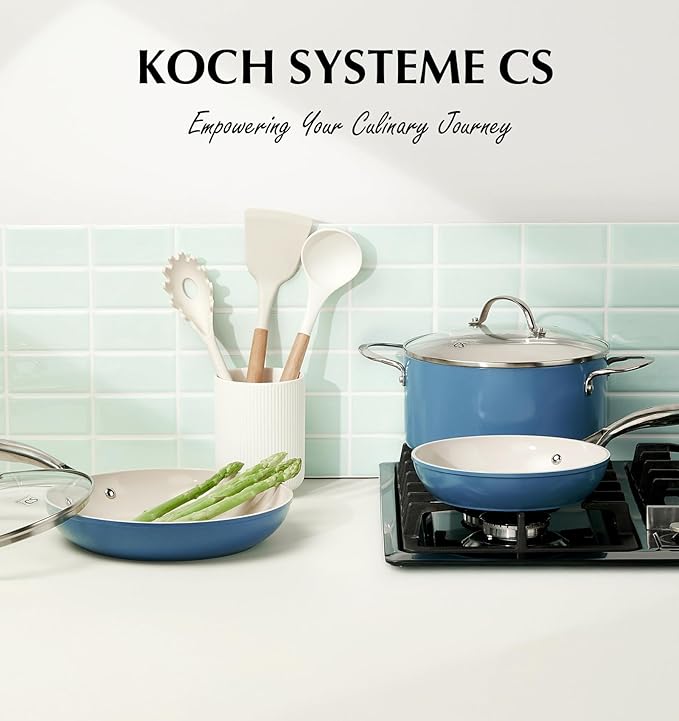 KOCH SYSTEME CS Nonstick Frying Pan Skillet, 8 Inch Non Stick Skillet with Stay-Cool Stainless Steel Handle, Omelet Pan with Nonstick Ceramic Coating, PFOA Free, Dishwasher & Oven Safe, Blue