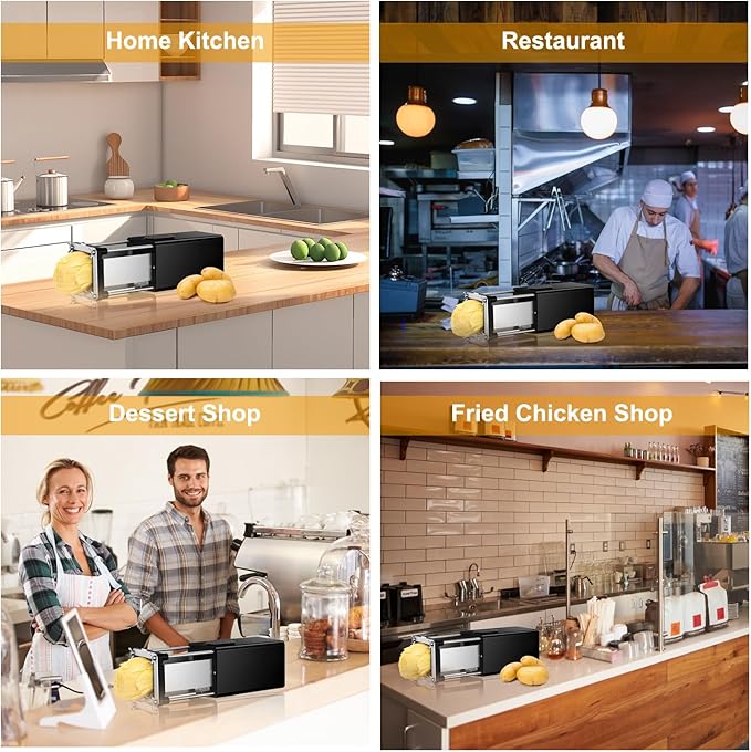 Electric French Fry Cutter, Commercial Automatic French Fry Cutter, Stainless Steel Potato Cutter with 1/2-Inch & 3/8-Inch Blade, Electric Potato Cut Machine for Restaurants & Home Kitchen