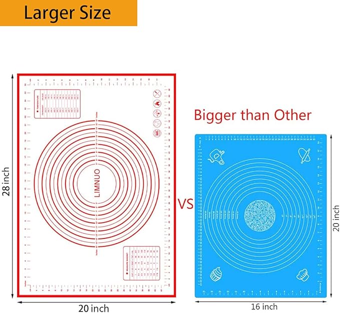 Silicone Baking Mat,Non Stick Rolling Dough with Measurements for Pie Pizza Cookies Fondant Making,Extra Thick Non Slip Silicone Pastry Mat