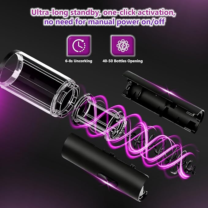 Electric Wine Opener Rechargeable Electric Wine Bottle Opener 6in1 with Charging Base Foil Cutter Vacuum Stopper and Pourer for Home Kitchen Bars Wedding Wine Lover Gifts