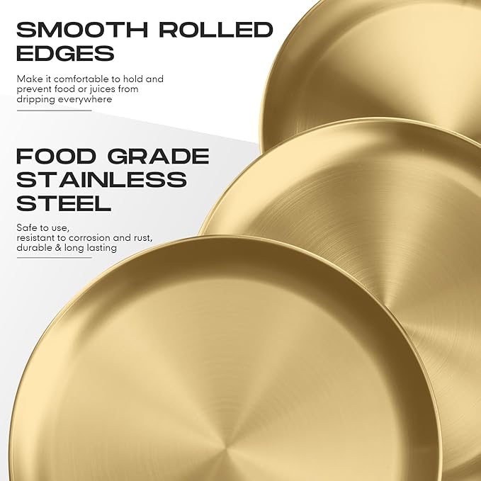 Thenshop 8 Pieces 8 Inch Pizza Pans Bulk Stainless Steel Sets Round Bakeware Pizza Trays for Oven Kitchen Baking Home Restaurant Safe Sturdy Reusable Easy Clean(Gold)