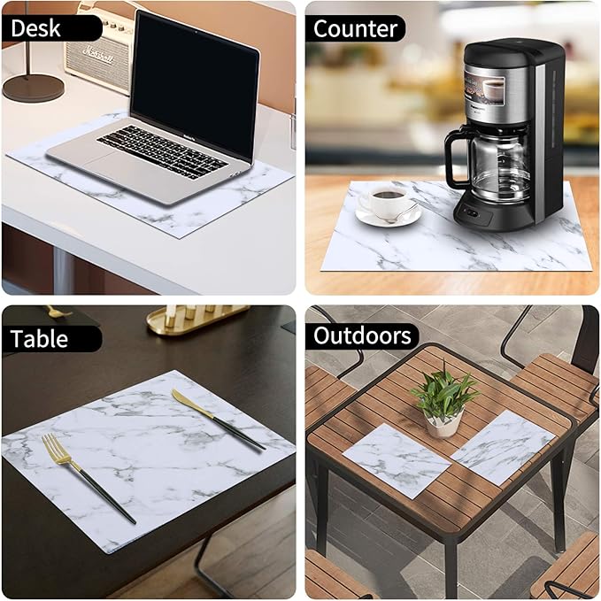 homing Faux Leather Heat Resistant Placemats 6 Packs, Waterproof Wipeable Dining PU Place Mats for Indoor & Outdoor, Easy to Clean, Marble