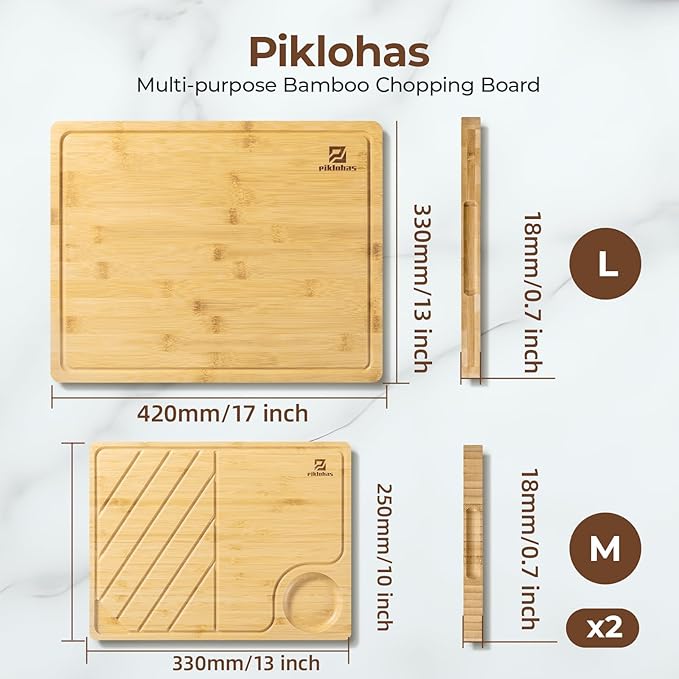 Large Bamboo Cutting Boards Set of 4 for Kitchen, Bamboo Charcuterie Chopping Board with Holder Non Slip, Steak Serving Tray with Juice Groove, Big Butcher Block for Cheese, Ideal for Gift