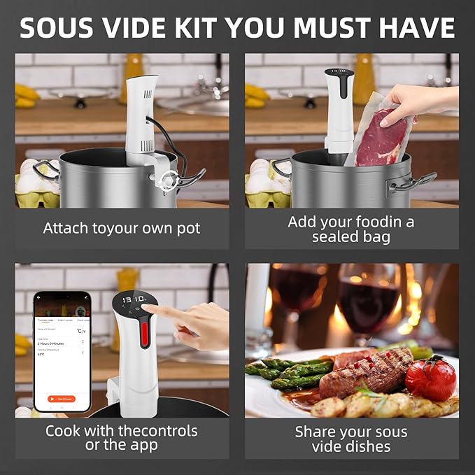 5G WIFI Sous Vide Machine|1100 Watts Sous Vide-Precision Cooker with Bag, Recipes| Thermal Immersion Circulator, Fast Heating with Accurate Temperature and Timer, LED Touch Screen/APP Control,White