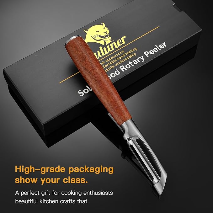 KU LUNER Premium 304 Stainless Steel Multifunctional Kitchen Fruit and Vegetable Peeler with Real Wood Handle,Ultra Sharp Strong Blade