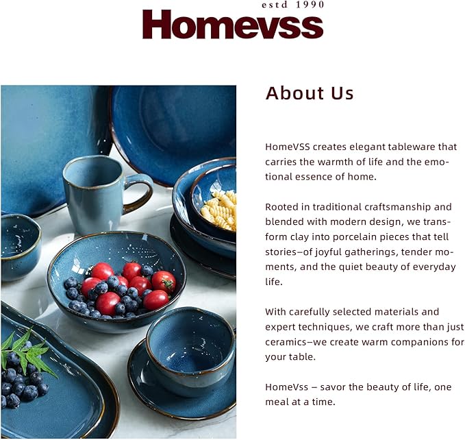 Highland 16pc Dinnerware Set, Unique Organic Shape Double Bowl, Stoneware Plate & Bowl Dish Set Service For 4, Scratch Resistant, Microwave & Dishwasher Safe, Natural Reactive Glaze, Blue