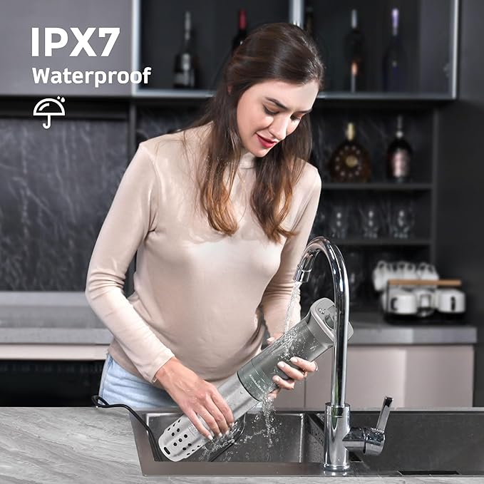 KitchenBoss WiFi Sous Vide Cooker: Ultra-quiet Sous Vide Machine Built-in TFT Color Display Recipes, 1100W Sous Vide Immersion Circulator Accurate Temp Waterproof Magnetic Knob APP Control, Silver