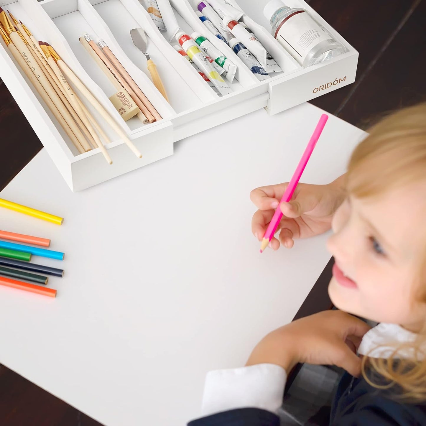 2-Piece Expandable Bamboo Kitchen Drawer Organizer for Cutlery and Utensils, Adjustable Bamboo Wood Cutlery Tray in Drawer for Flatware and Silverware in Kitchen, (White)