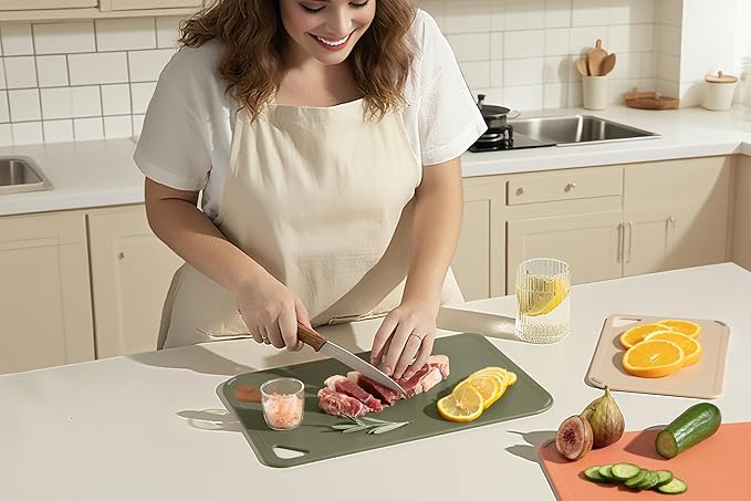 Plastic Cutting Board Set,Cutting Boards for Kitchen BPA Free, Large-Small Chopping Boards Set of 3 Non-Slip for Cooking Camping Dishwasher Safe, Reversible, with Grip Handle, 15"×10"×0.6"