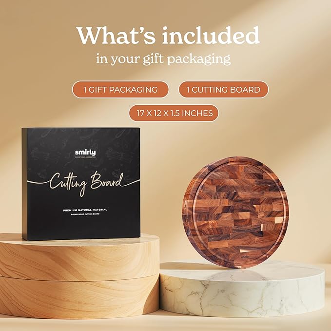 SMIRLY Round Wooden Cutting Boards 1.5” Thick For Kitchen Meal Prep & Serving - Walnut Cutting Board, Charcuterie & Chopping Board, Wood Cutting Board, Kitchen Gadgets