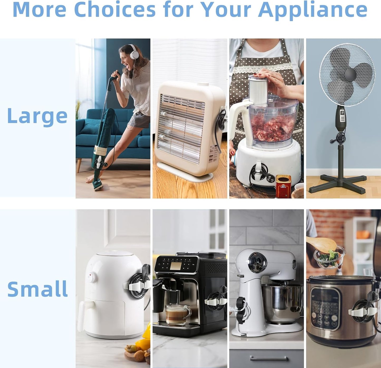 Cord Organizer for Appliances, Small&Large 8 Pack Upgraded Kitchen Appliance Cord Organizer Stick On Appliance Wire Wrapper for Appliances Mixers, Coffee Maker, Pressure Cooker