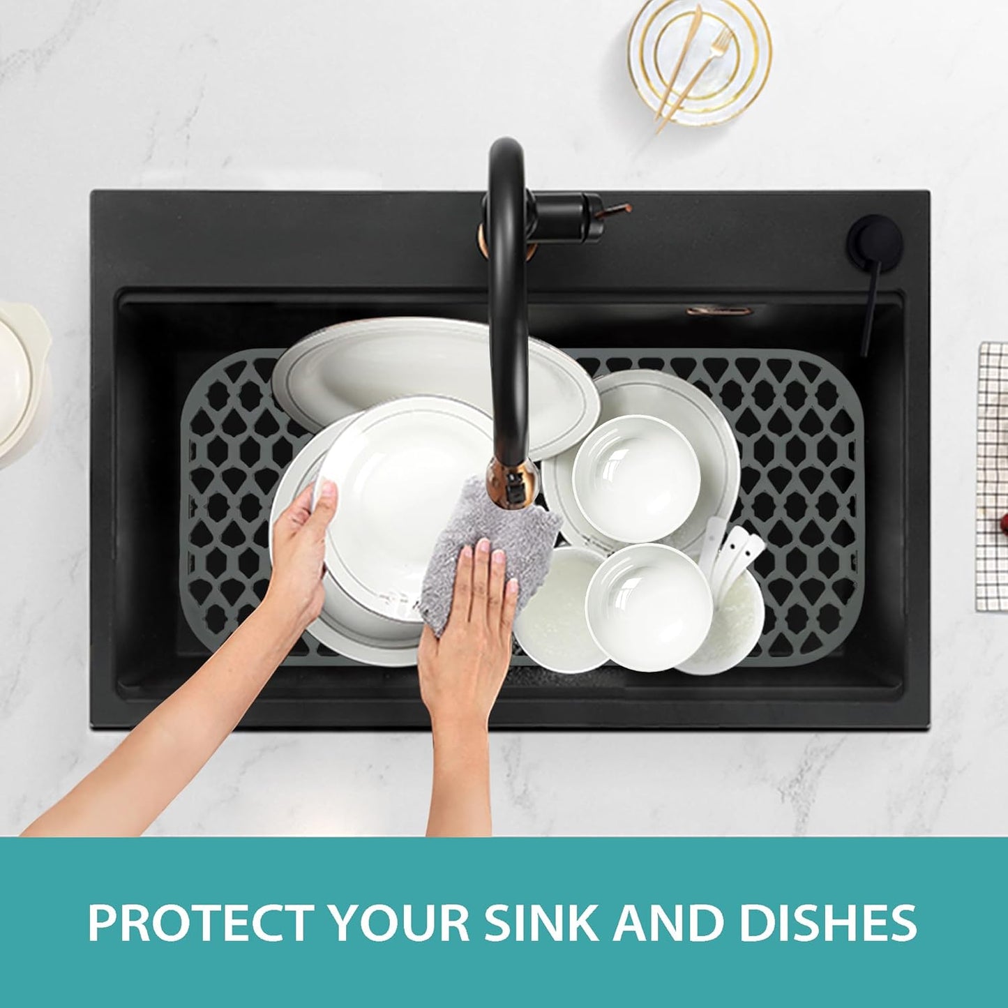 Sink Protectors for Kitchen Sink, Large Silicone Mats Grid for Bottom of Farmhouse (30”x14”)