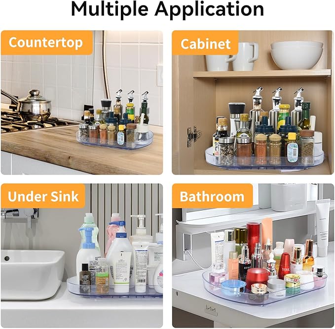 Lazy Susan Turntable Organizer for Fridge,15.7" Organization 360° Rotating Storage Tray Container Bins Spice Rack Cabinet Rotating Condiment for Pantry Countertop Kitchen Vanity Bathroom, Clear