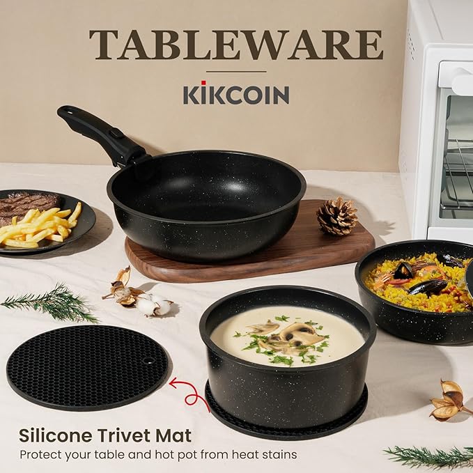 KIKCOIN Pots and Pans Set, 30 Pack Nonstick Cookware Set Detachable Handle, Induction RV Kitchen Cooking Set with Removable Handle, Frying Pans, Casserole - Dishwasher/Oven Safe, PFOA Free