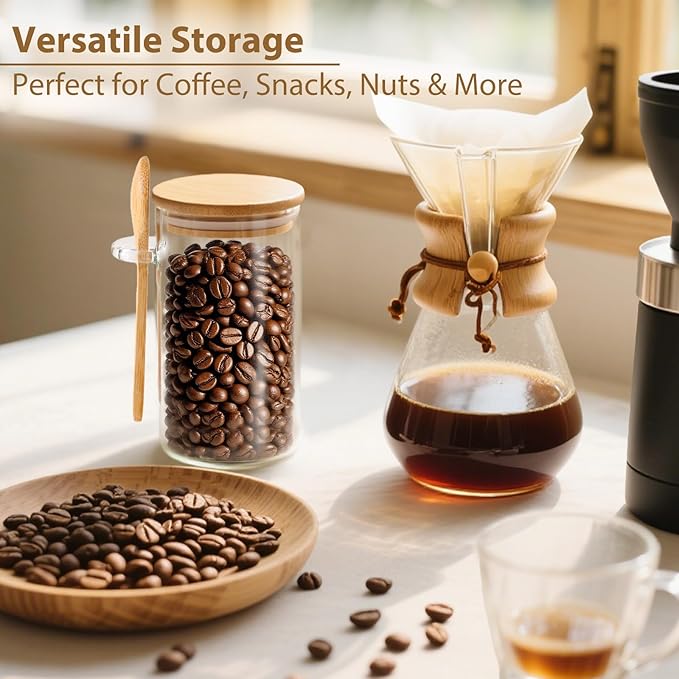 12 Pack 10 oz Round Glass Spice Jars with Lids and Spoons – Airtight Small Spice Containers Set with Labels, Clear Glass Storage Jars for Seasoning, Spices, Kitchen Pantry Organization